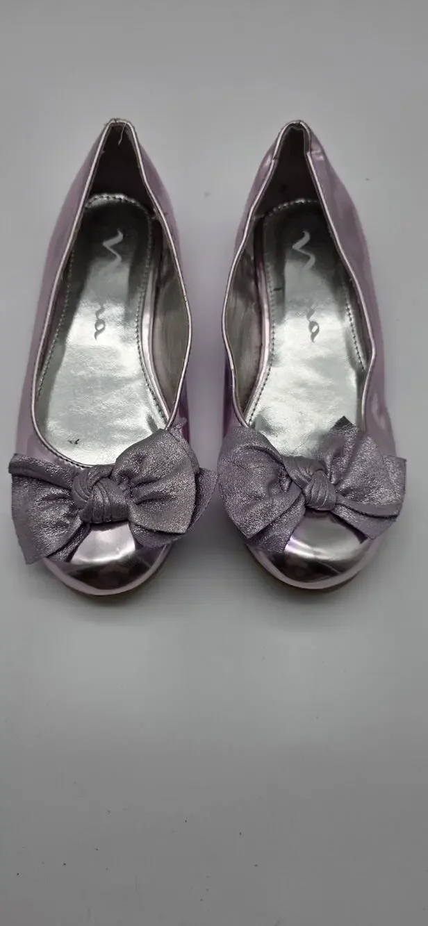 Nina Girls Size 13 Pink Metallic Ballet Flats Bow Dress Shoes